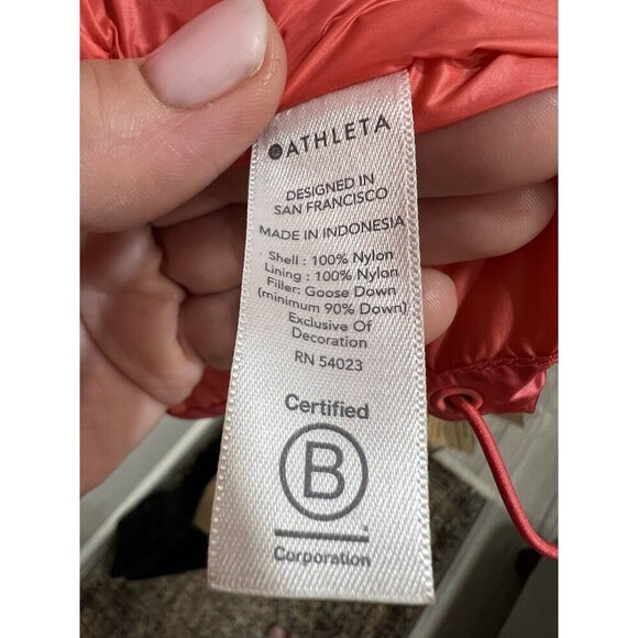 ATHLETA Lofty Down Puffer Jacket Full Zip Coat Jacket Size Large  Pink /orange - Picture 8 of 10